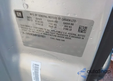 2013 Chevrolet Impala Ltz z USA, uszkodzony, nr VIN 2G1WC5E39D1231632